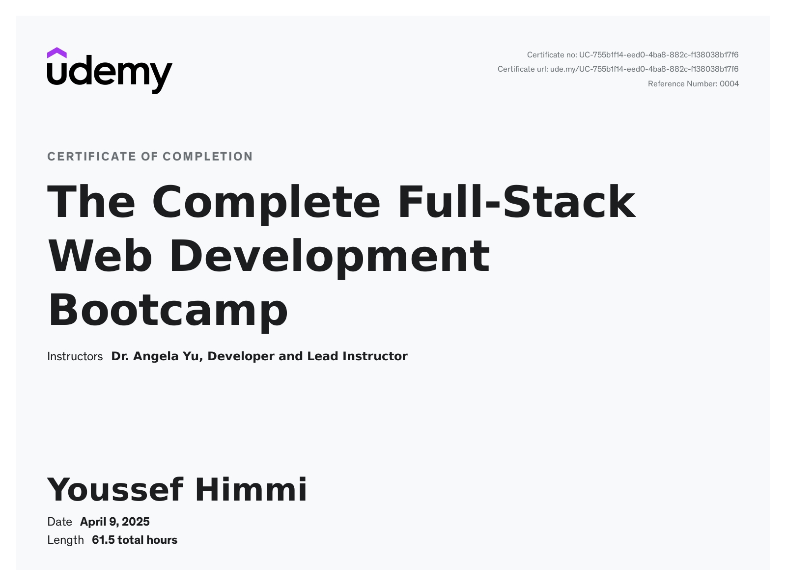 Udemy Full Stack Certificate